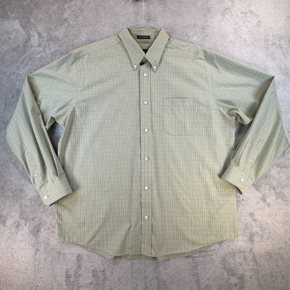 Eddie Bauer Button Down Shirt Men XL Wrinkle Resistant Green Plaid Cotton